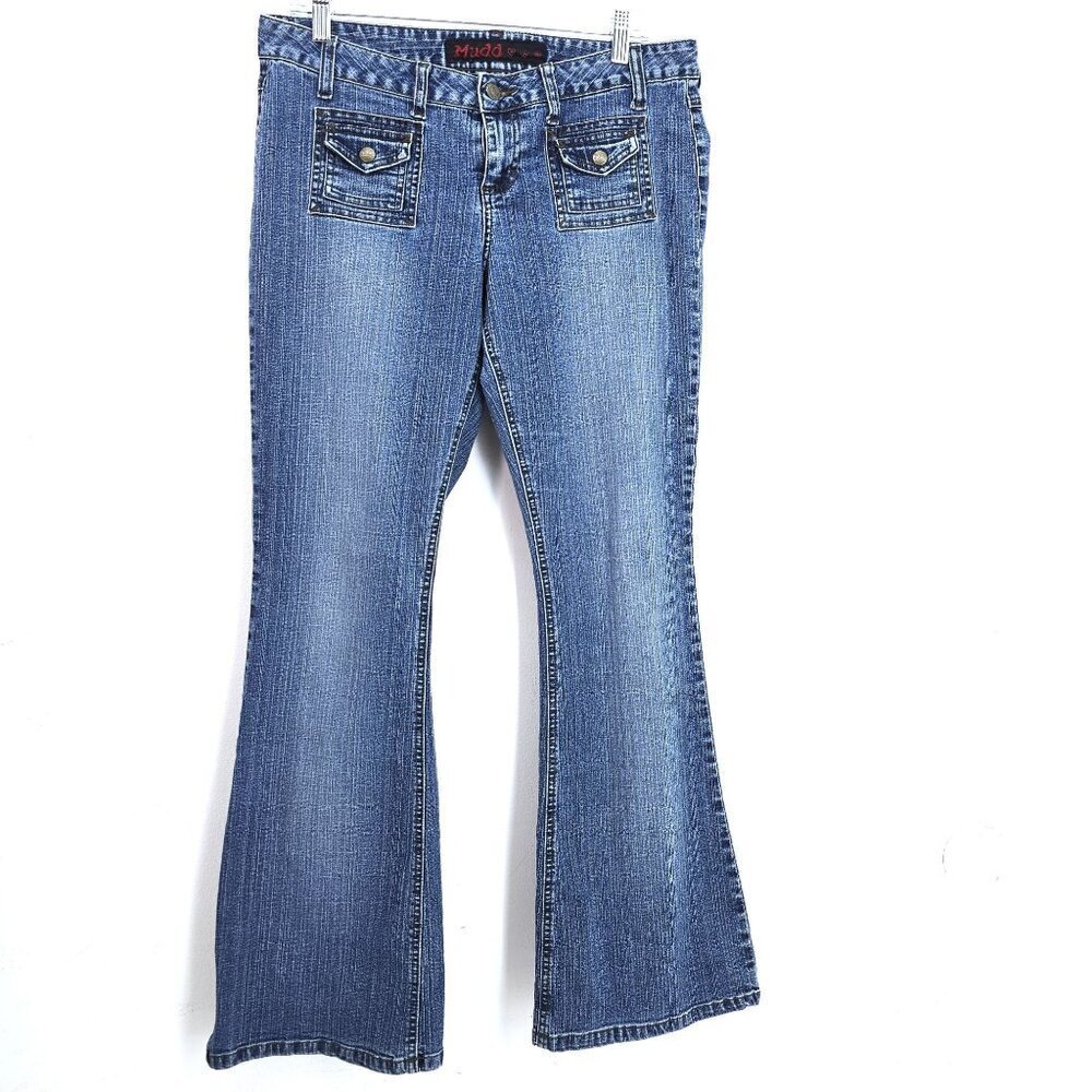 VTG 90s Y2K Mudd Low Rise Flared Denim Jeans Women's Waist 33"